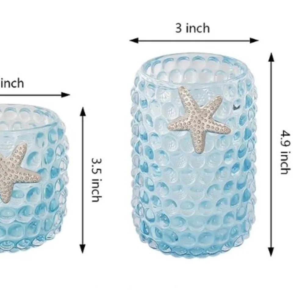 2 pc / 2 sizes - Glass Make-up Brush Organizer / Vases  (Blue w/ Starfish)